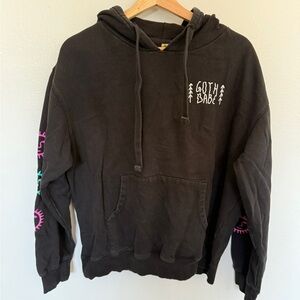 Goth Babe Black Hoodie with Graphic Sleeves